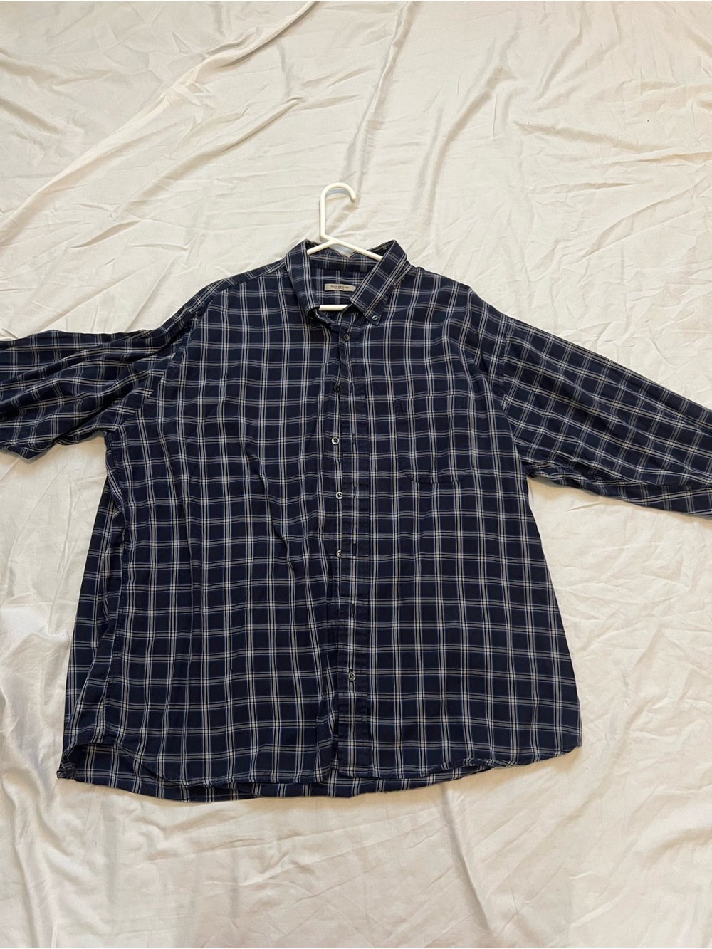 Burberry London men’s xl Navy and White Plaid Button-Down Shirt long sleeve